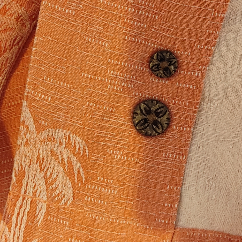 CARIBBEAN PALM PRINT WOVEN SILK BLEND SHORT SLEEVE SHIRT, CORAL XL - Picture 9 of 9